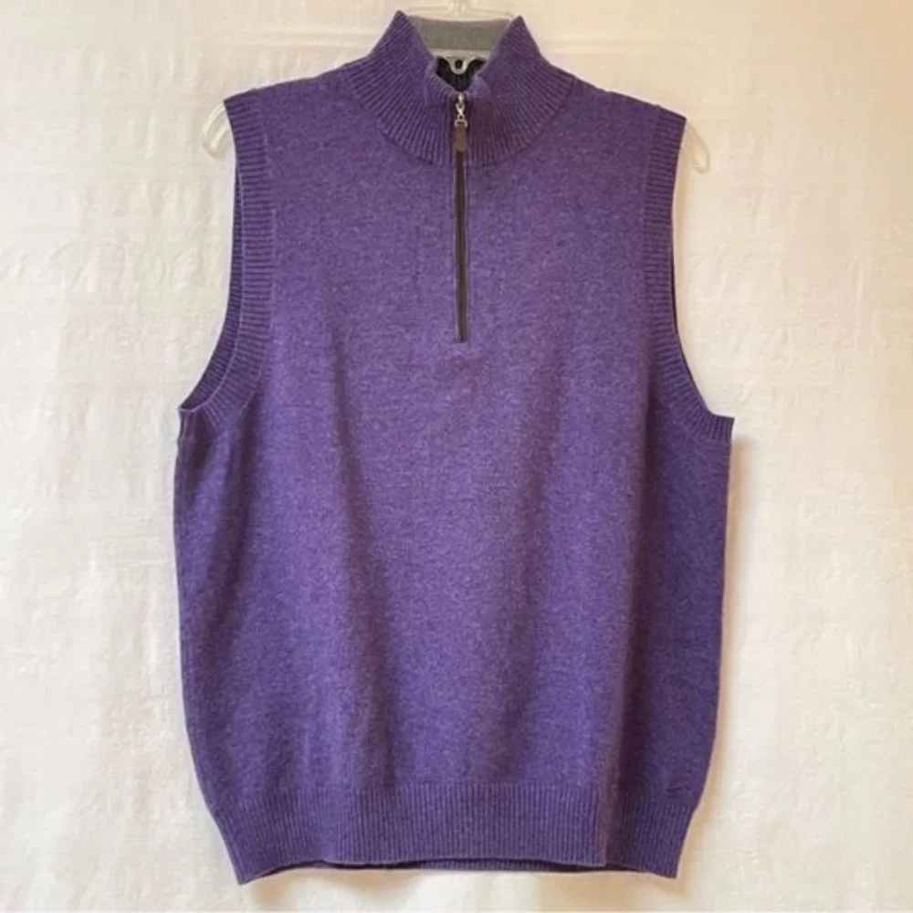 Kinross Cashmere Knit Vest Womens Medium Cashmere Half Zip Winter Purple Jacket - Picture 9 of 11